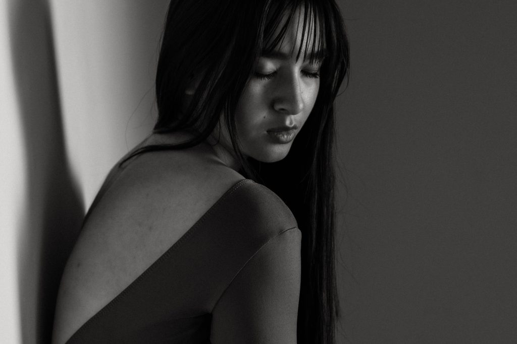 Black and white fine art portrait of a dancer by Vancouver photographer Michele Mateus